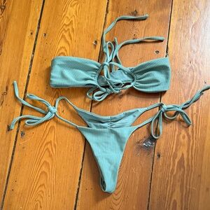 Tai Swim Co Ribbed Sage Green Page String Bikini size Small